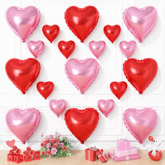Vibzox pink and red heart balloons 18in foil set creating romantic centerpiece displays