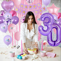 Vibzox purple gold banner enhances chic birthday message