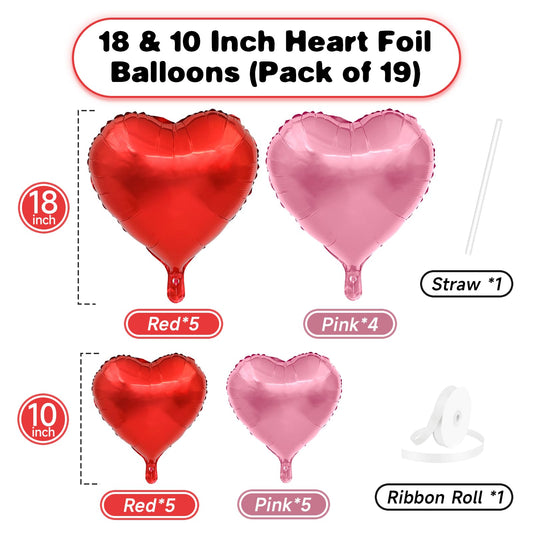Vibzox red heart balloons 18in foil for a shimmering celebration focal point
