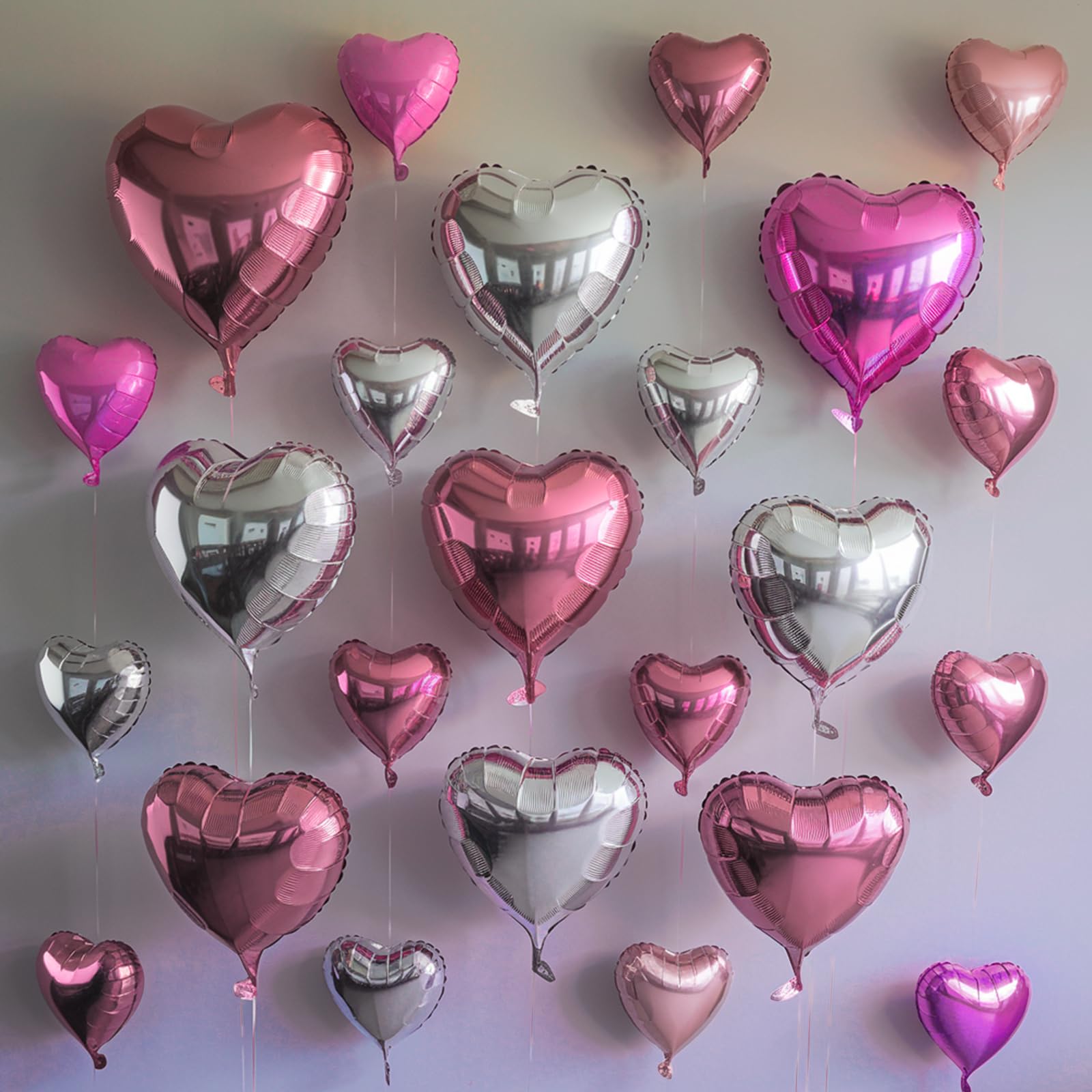 Vibzox silver heart balloon 18in brings metallic shine to weddings.