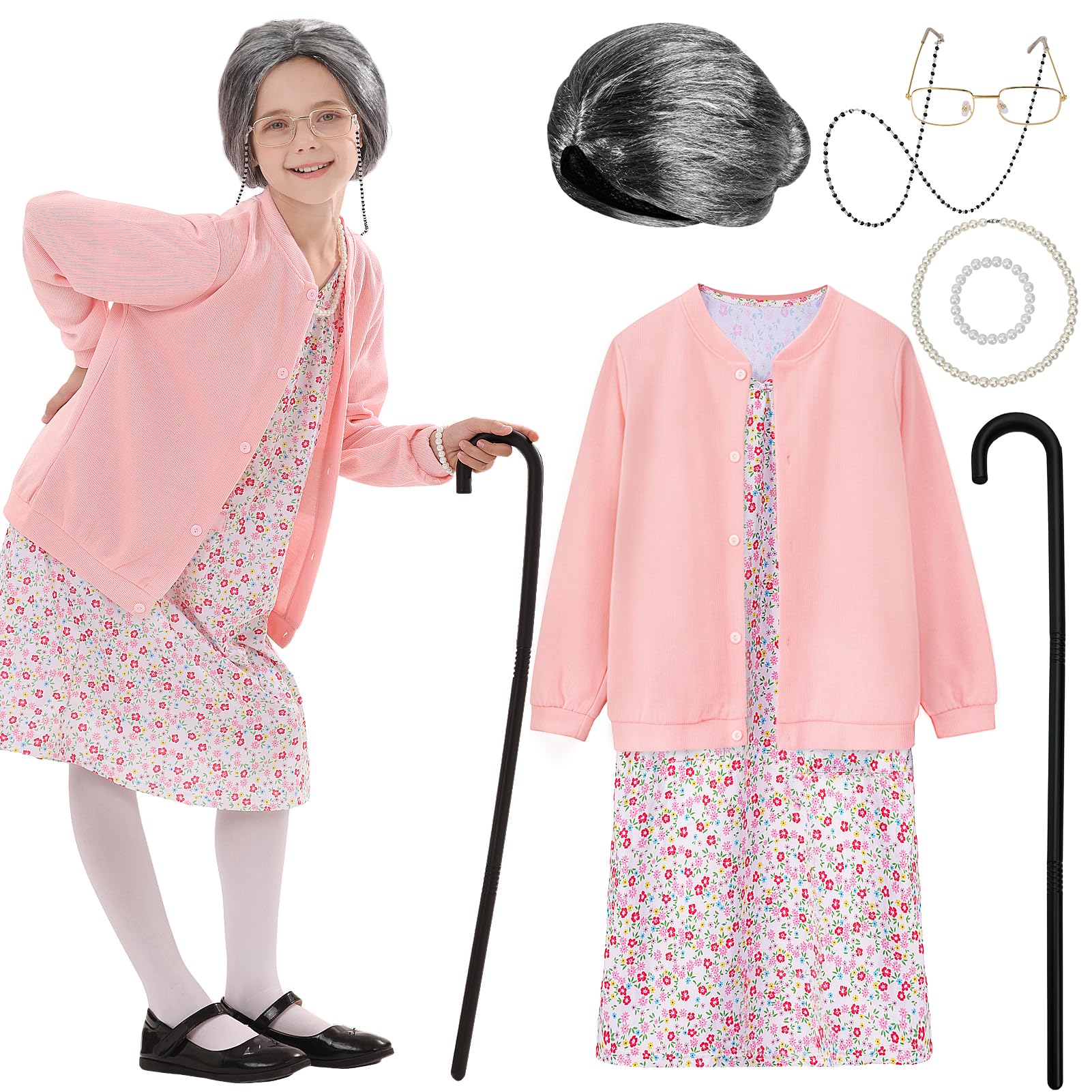 Vicamb old lady costume cardigan for kids; soft layer for cosplay