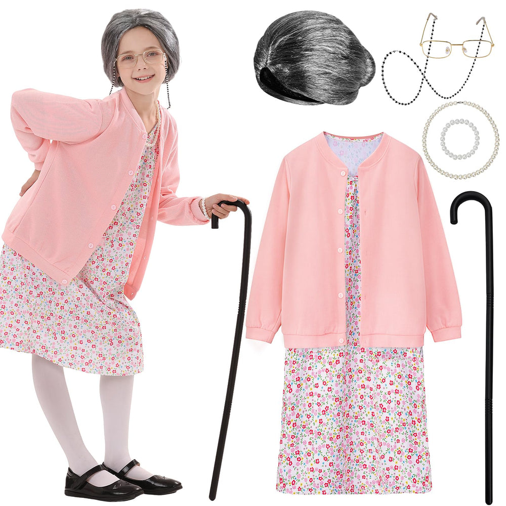 VICAMB old lady cardigan close-up for kids' costume durability and comfort.