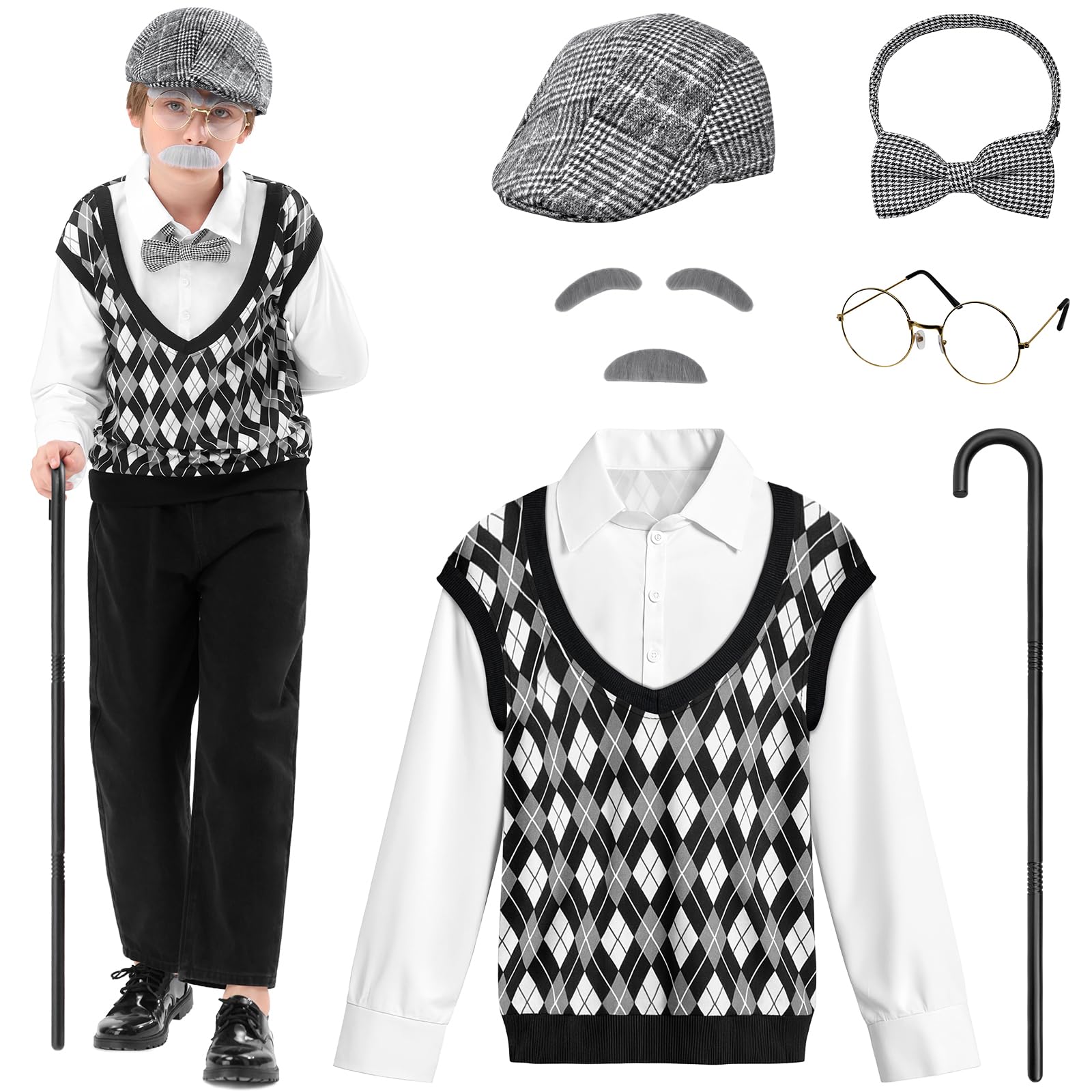Vicamb Old Man Costume shirt with vest, soft fabric for comfortable 100th Day cosplay.