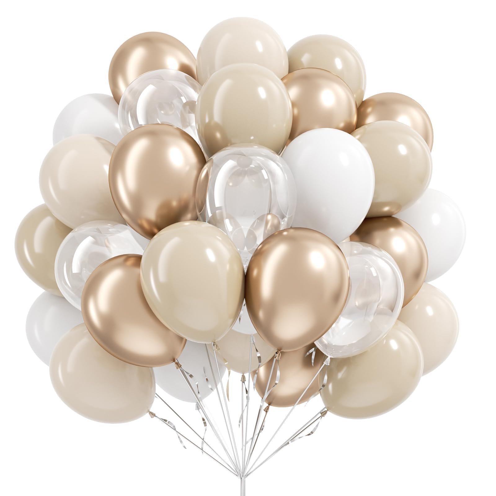 Vicduotex 60pcs balloon set in beige, white and gold for elegant wedding décor.