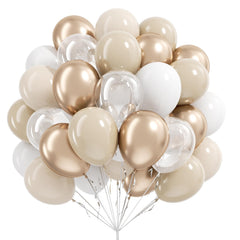 Vicduotex 60pcs balloon set in beige, white and gold for elegant wedding décor.