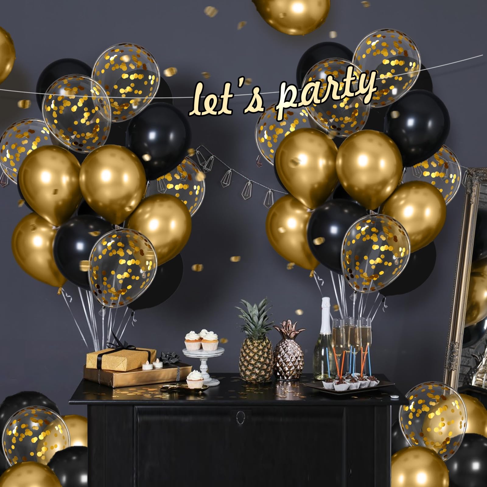 Vicduotex black-gold party setup idea for graduation or anniversary