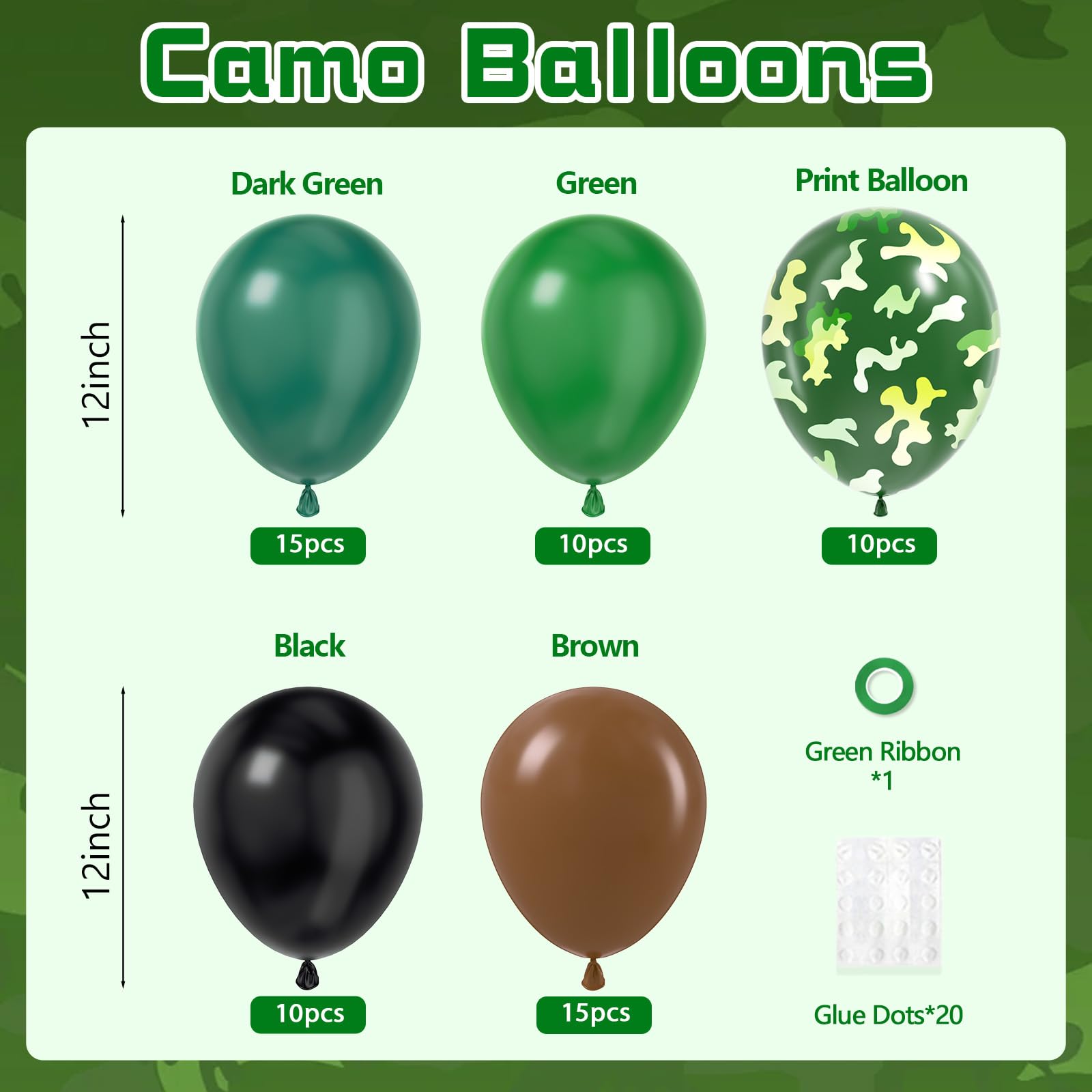 Vicduotex dark-green balloons 12in enhance lush jungle-themed celebrations.