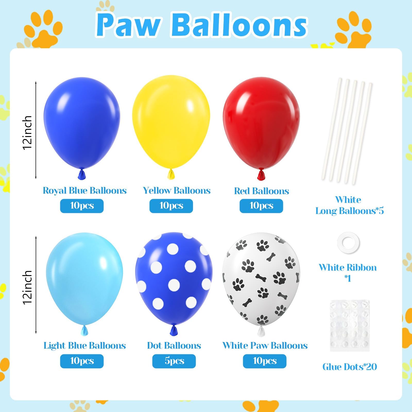Vicduotex dog paw balloons in light blue for playful party accents