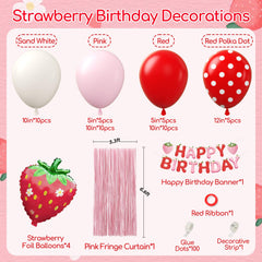 Vicduotex strawberry Happy Birthday banner offers a bright focal point for celebrations.