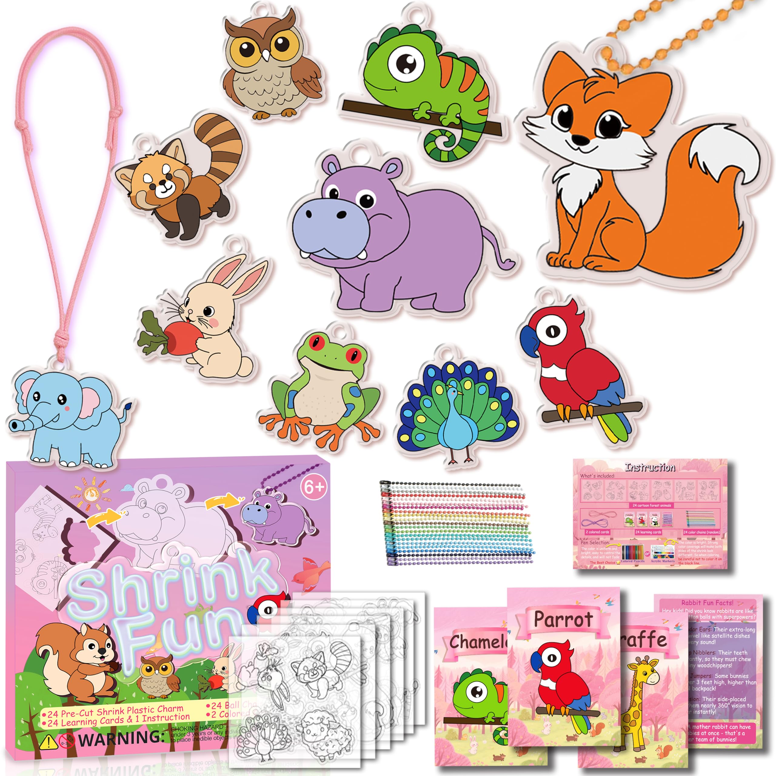Vicentorra Shrink Fun forest animal shapes ready to color for quick, mess-free crafting.