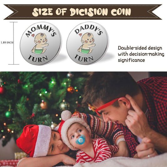 Vichona new-parents-decision-coin silver back shows DADDY'S TURN for playful decisions