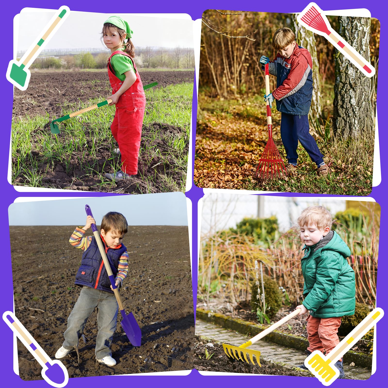 VICHTOP 9Pcs Kids Gardening Set with leaf rake for clean-up fun