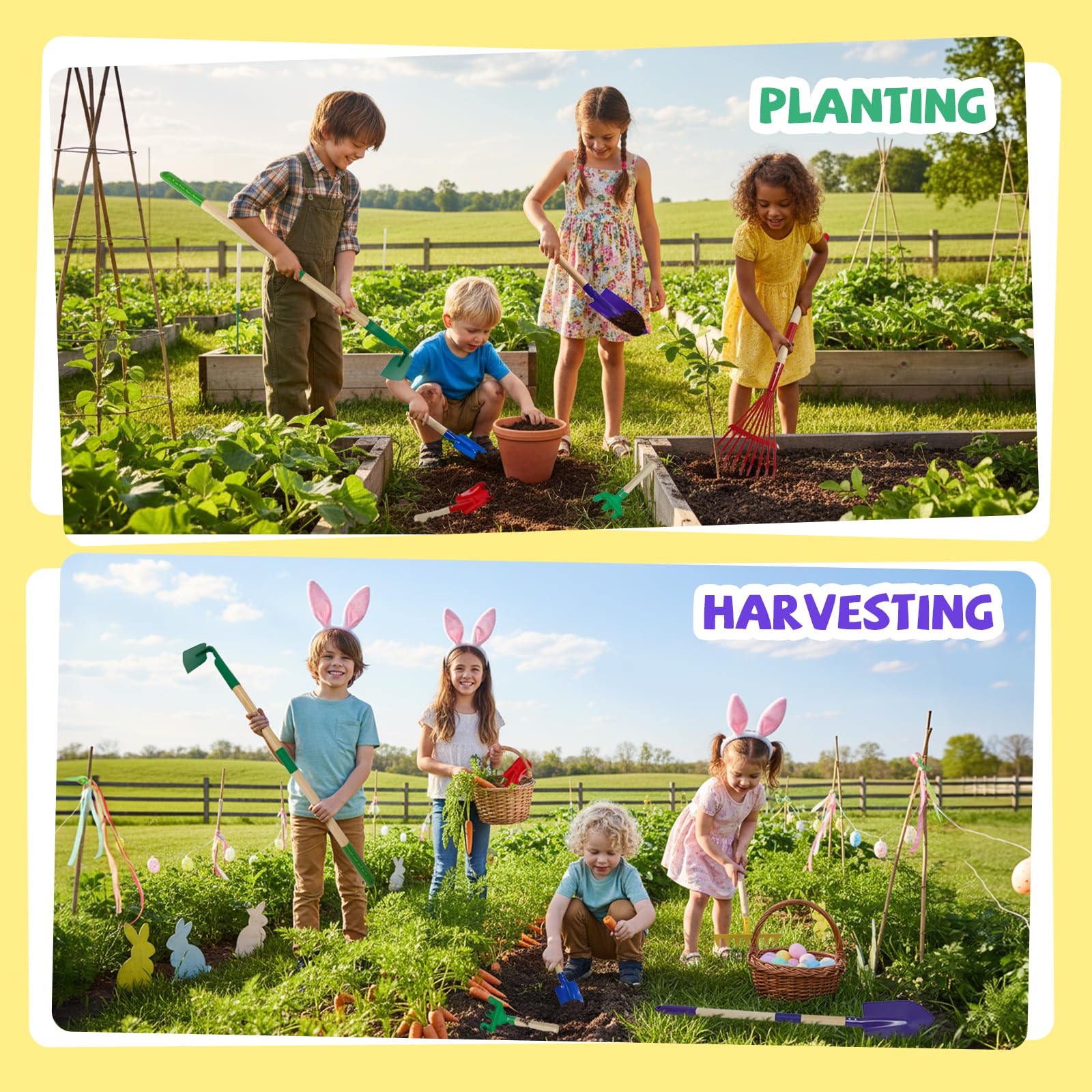 VICHTOP 9Pcs Kids Gardening Set with rake for comfortable outdoor use