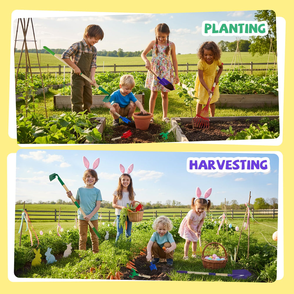 VICHTOP 9Pcs Kids Gardening Set with rake for comfortable outdoor use