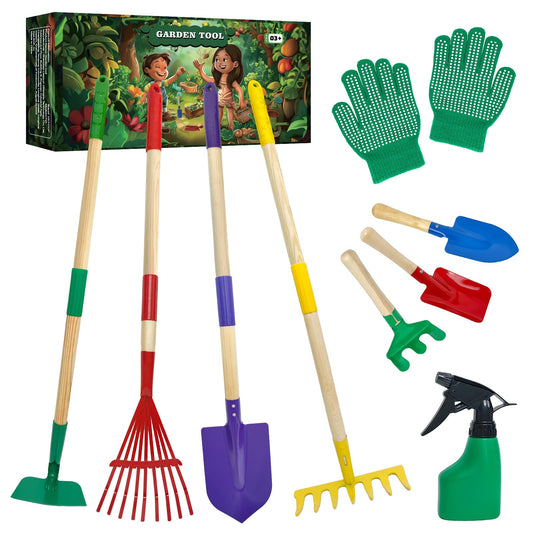 VICHTOP 9Pcs Kids Gardening Set with shovel for safe digging and imaginative play