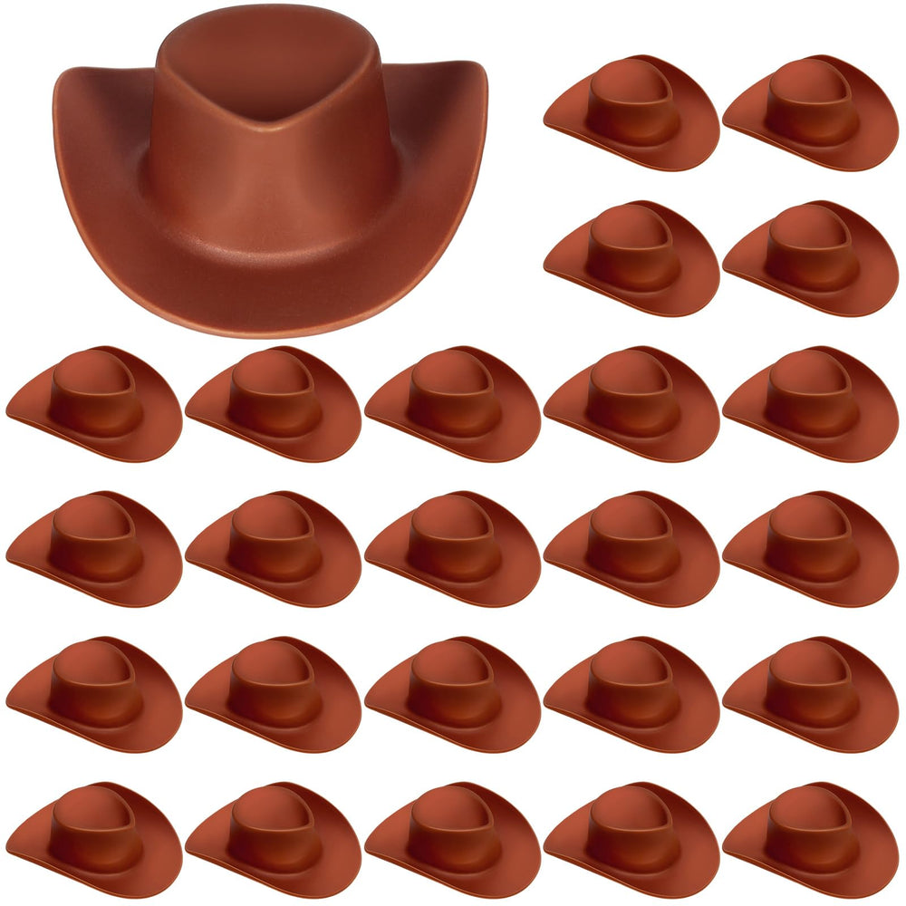 VICROIC 24-pack brown mini cowboy hats for dollhouse decor and party favors.