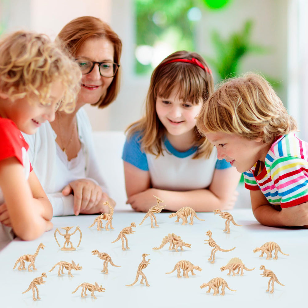 Vicroic natural-colored dinosaur skeletons for classroom activities.