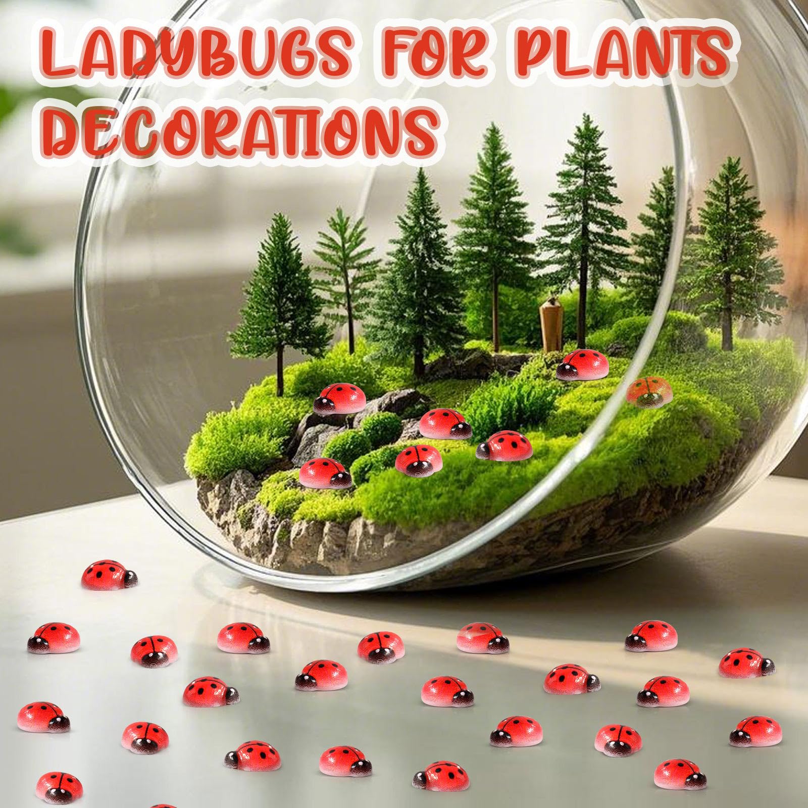 VICROIC miniature ladybug diorama decorations for terrariums and moss