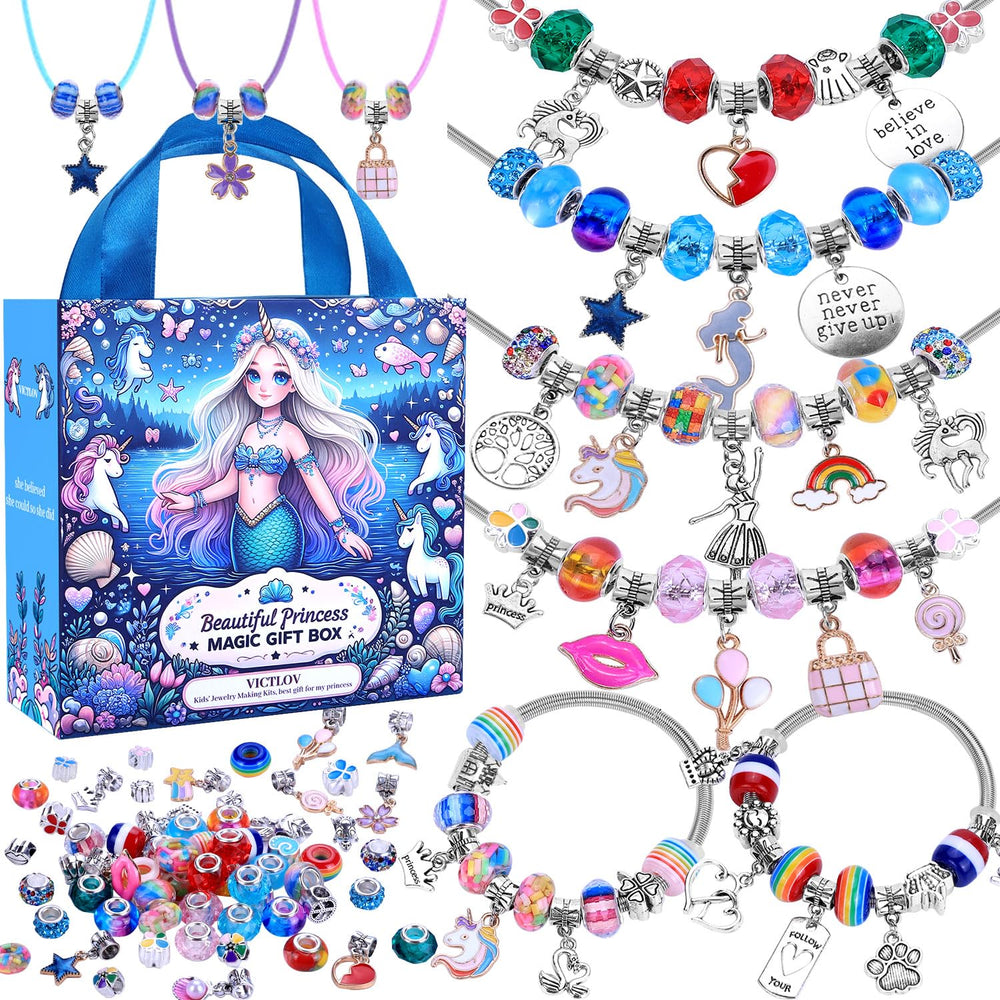 VICTLOV Charm Bracelet Kit variegated beads for creative jewelry making and play