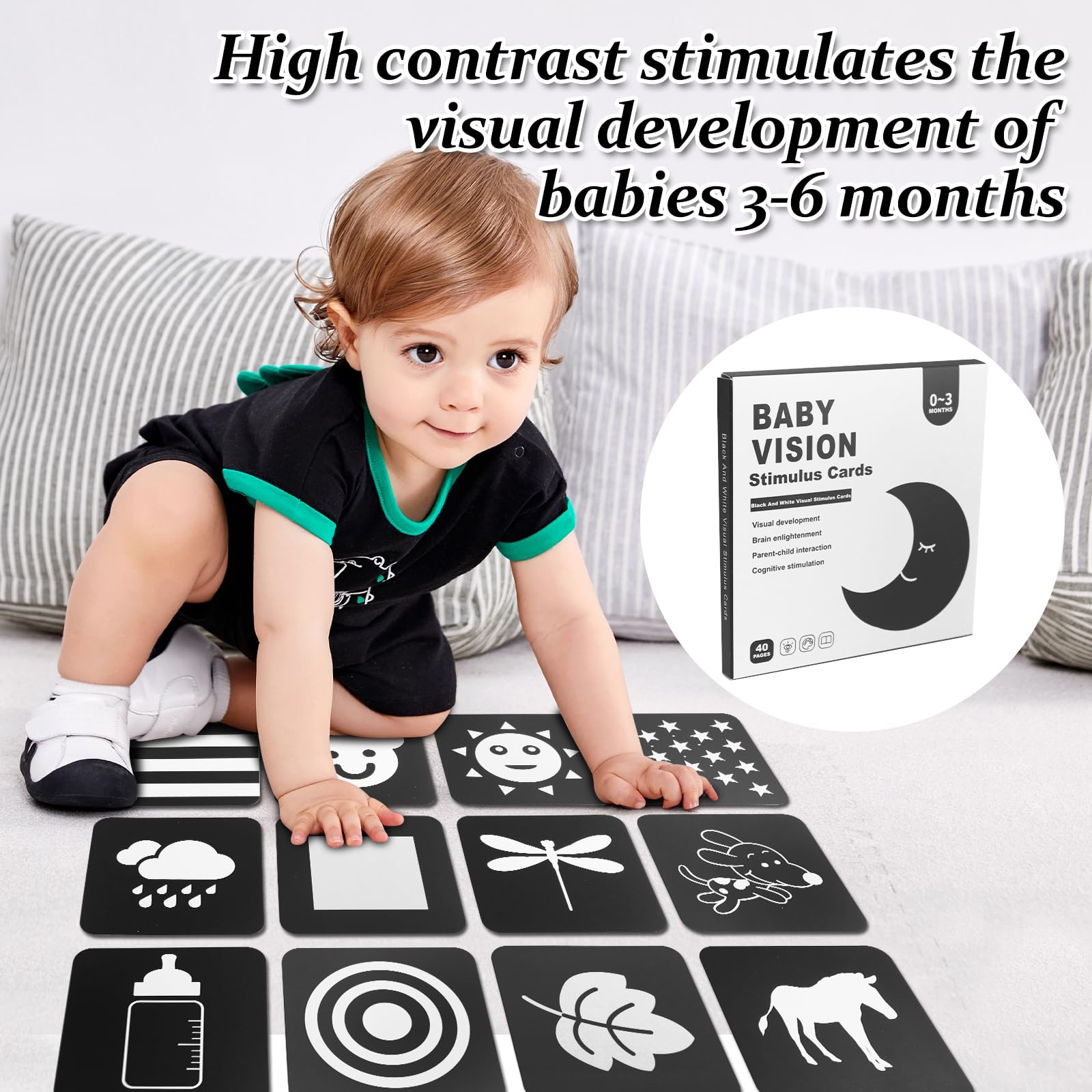 VIESMUMU black and white cards promote newborn visual focus and tracking.