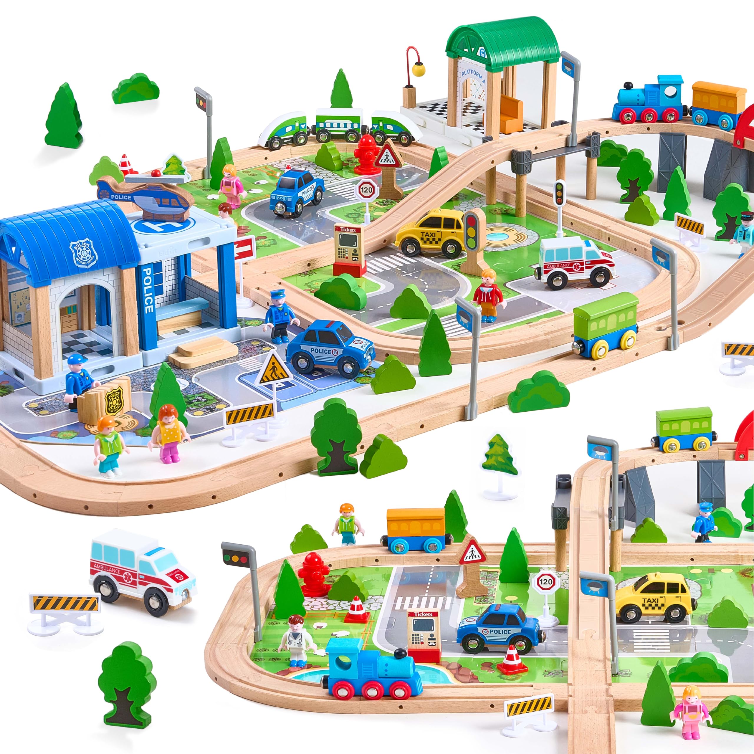 VigorFun 172Pcs wooden train set main shot showing durable, kid-friendly design for imaginative play