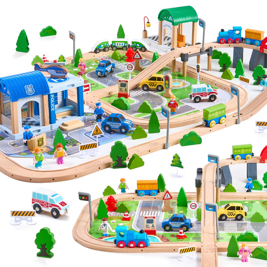 VigorFun 172Pcs wooden train set main shot showing durable, kid-friendly design for imaginative play