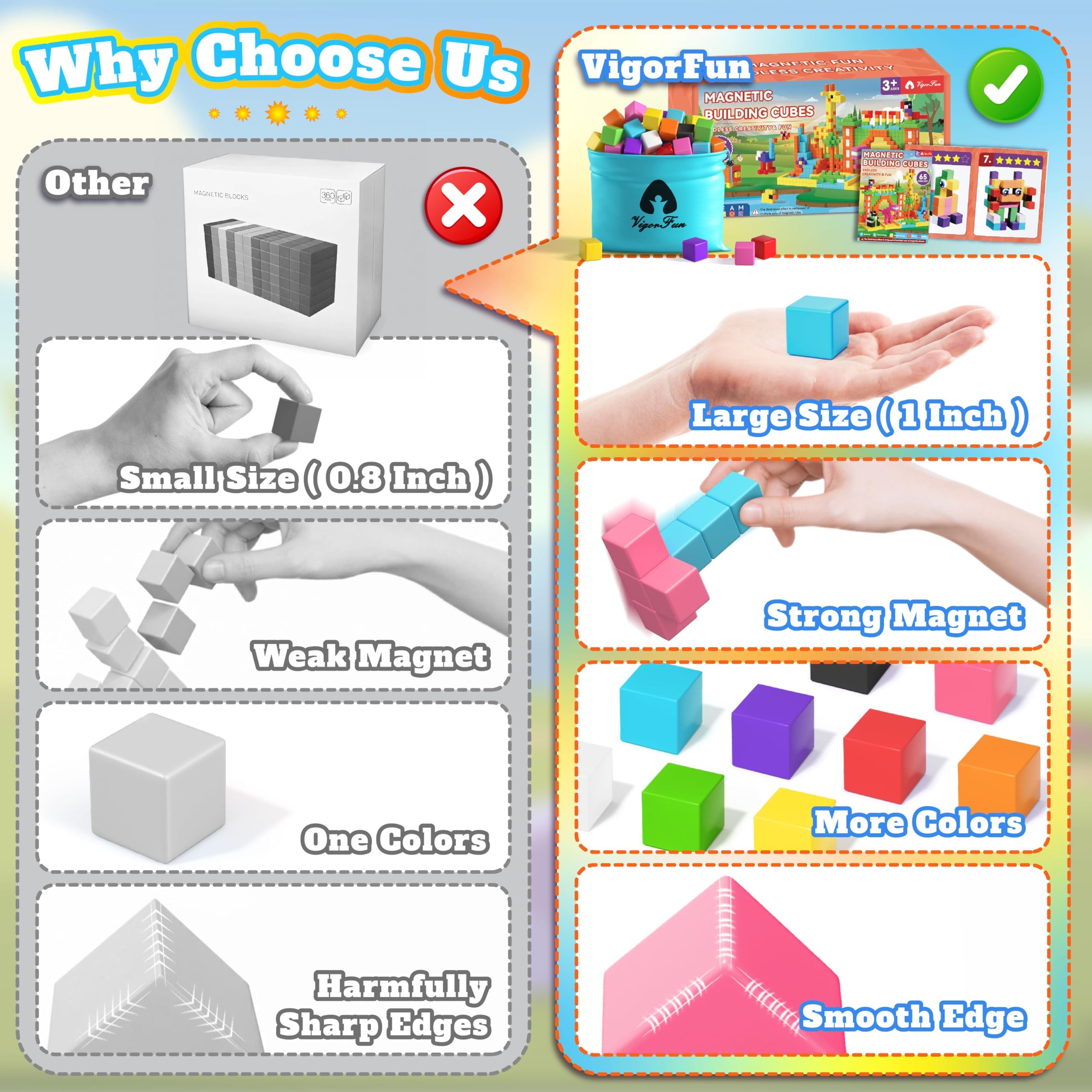 VigorFun blocks made with safe ABS material and smooth edges.