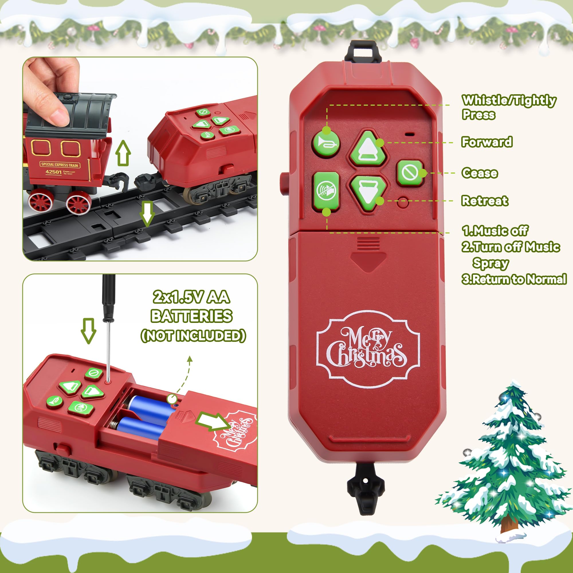 VigorFun Christmas tree train set under the tree makes a cozy holiday centerpiece.