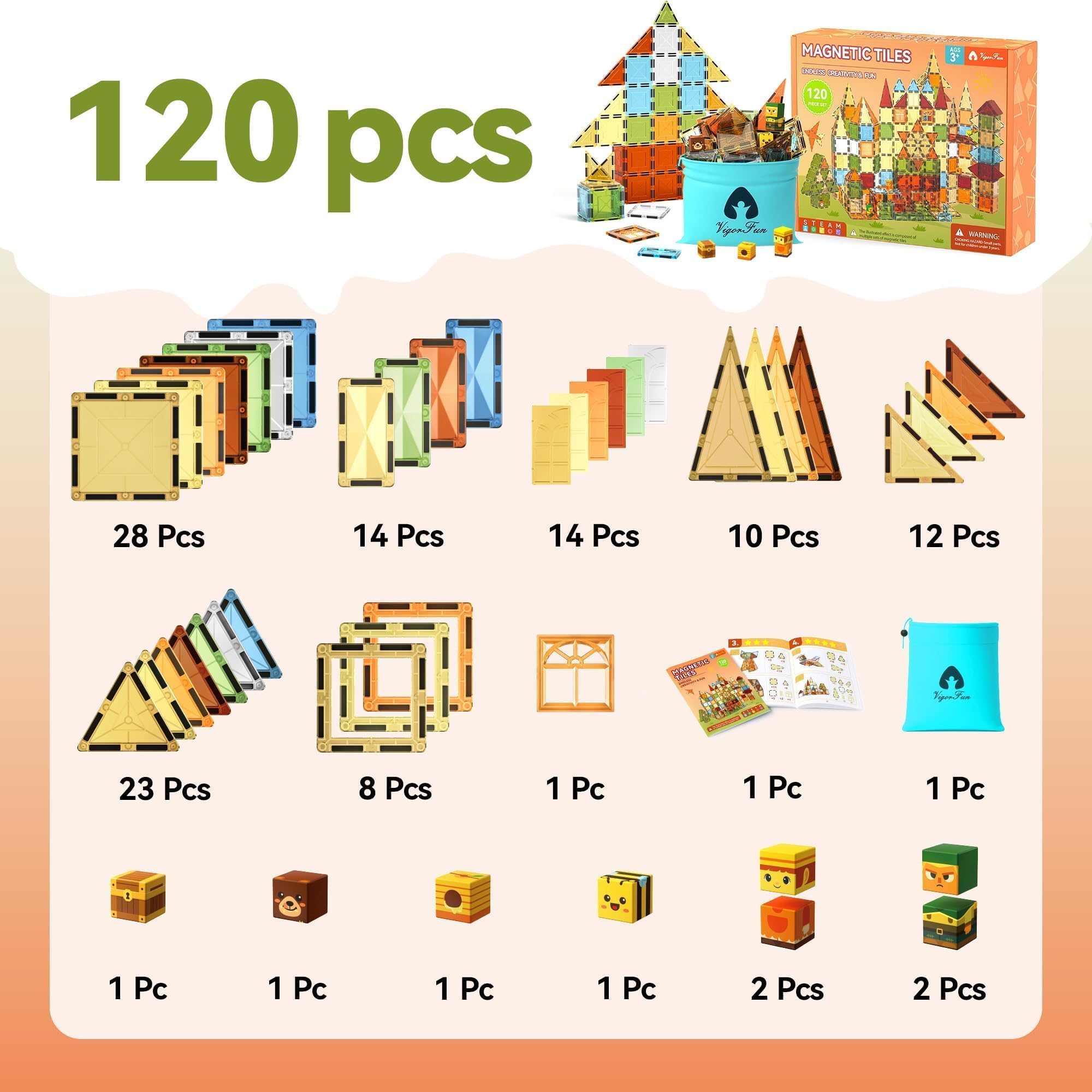 VigorFun magnetic tiles 8-block set focused on STEM exploration and modular play
