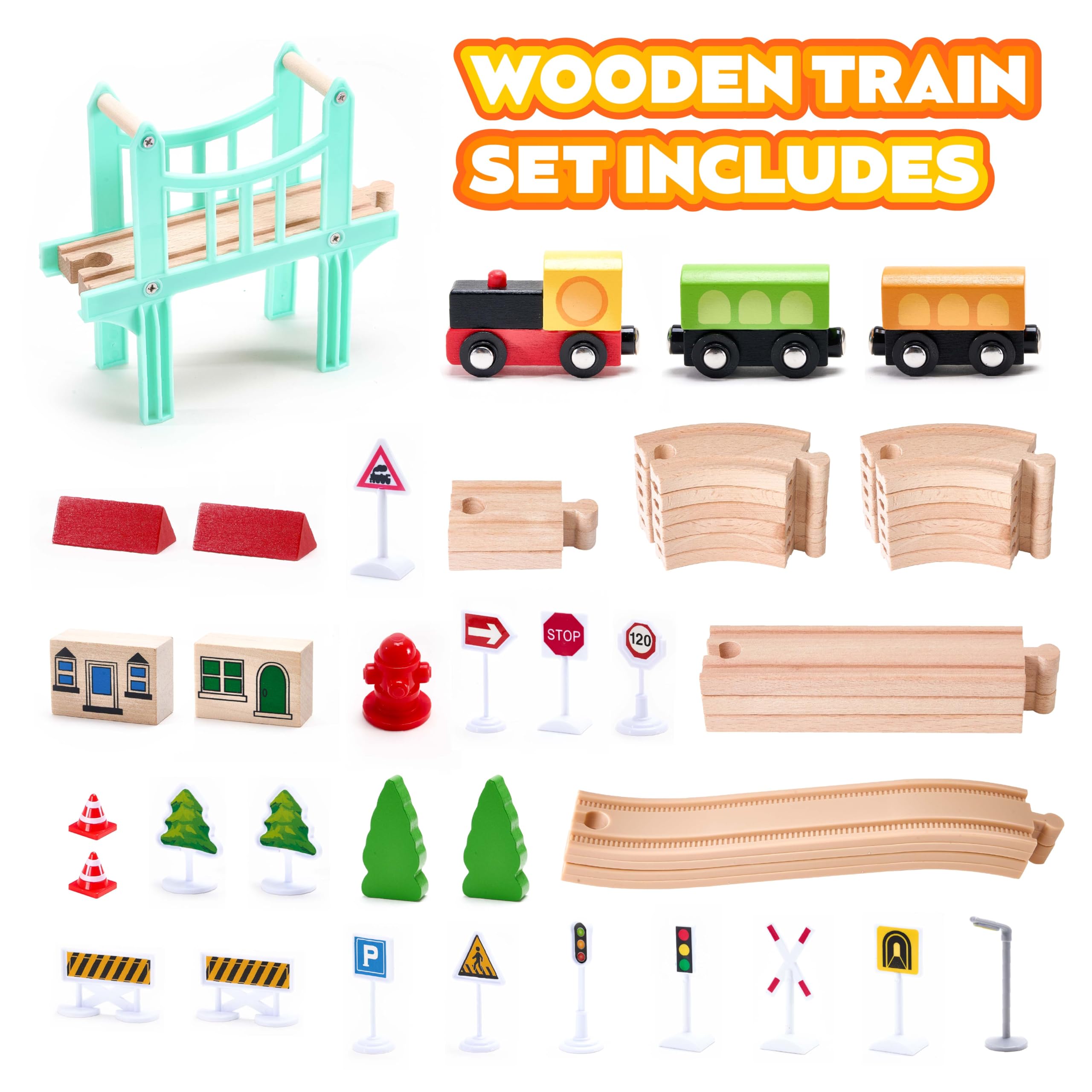 VigorFun wooden train track assembly with smooth edges supports safe, easy layout creation.