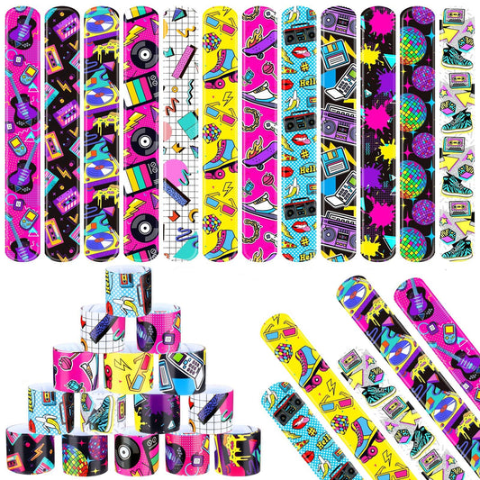 Viicoor Retro slap bracelets pack with twelve colors for joyful kids' party favors.