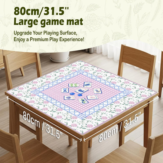 VIIJJUE pink hydrangea chinoiserie mahjong mat top view showing non-slip base.