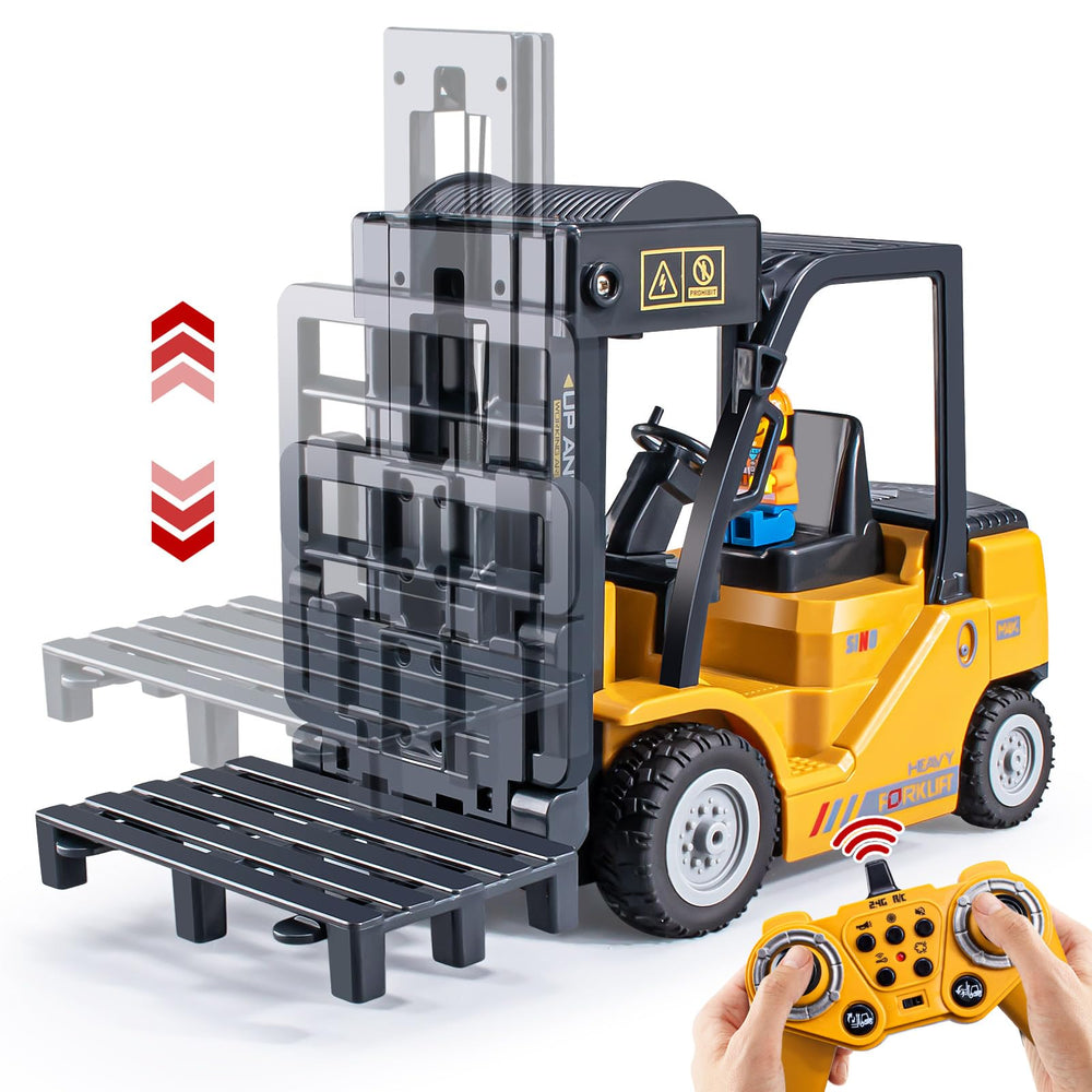 VijiSuki RC forklift side view supporting hands on motor skills