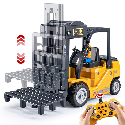 VijiSuki RC forklift side view supporting hands on motor skills