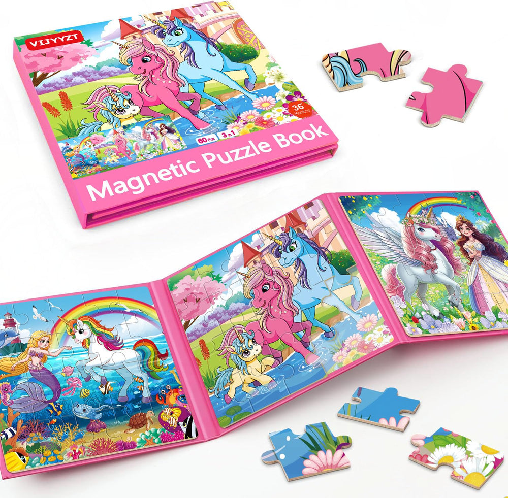 VIJYYZT book-style magnetic puzzle for travel keeps toddlers entertained on the go.
