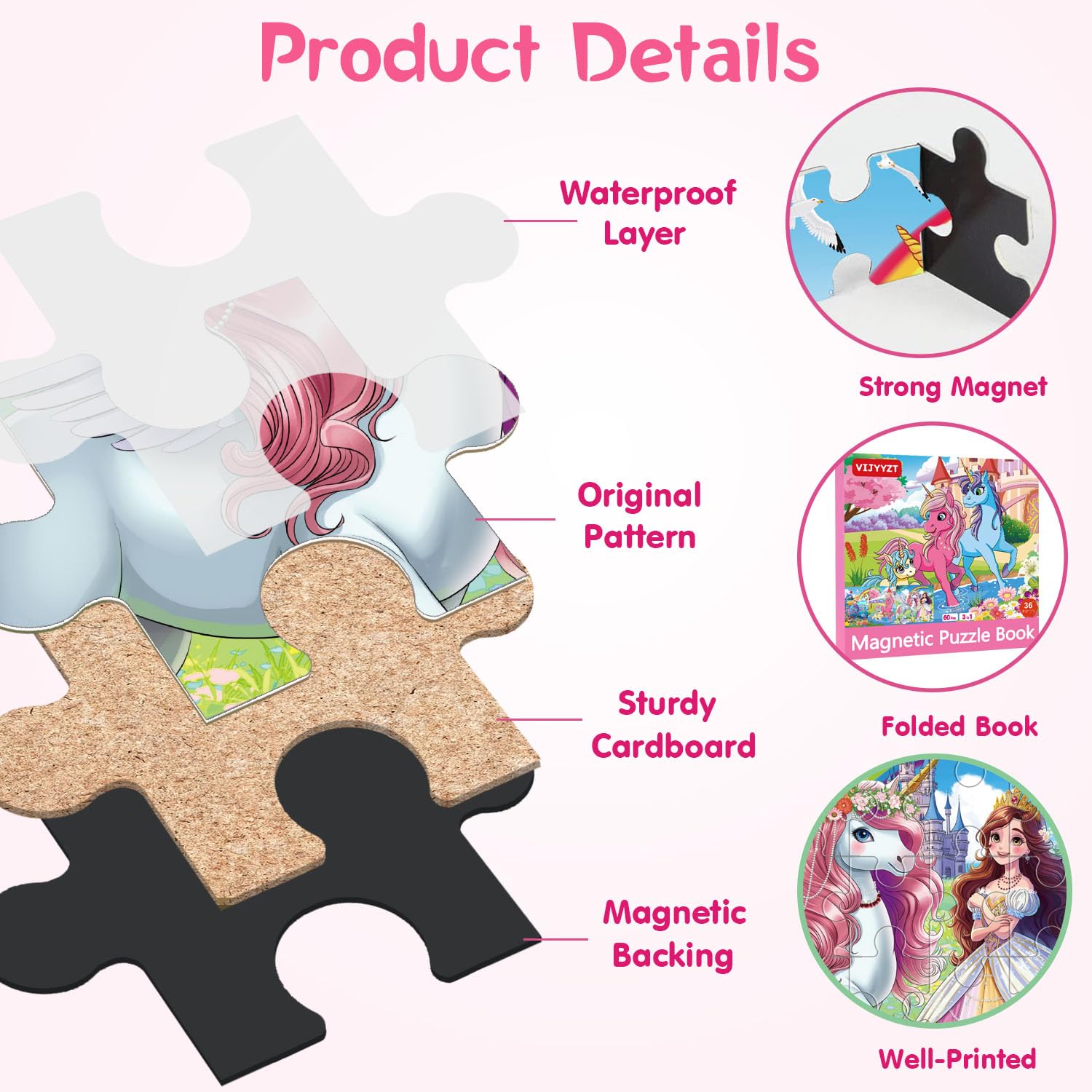 VIJYYZT strong magnetic backing keeps puzzle parts in place on tables.