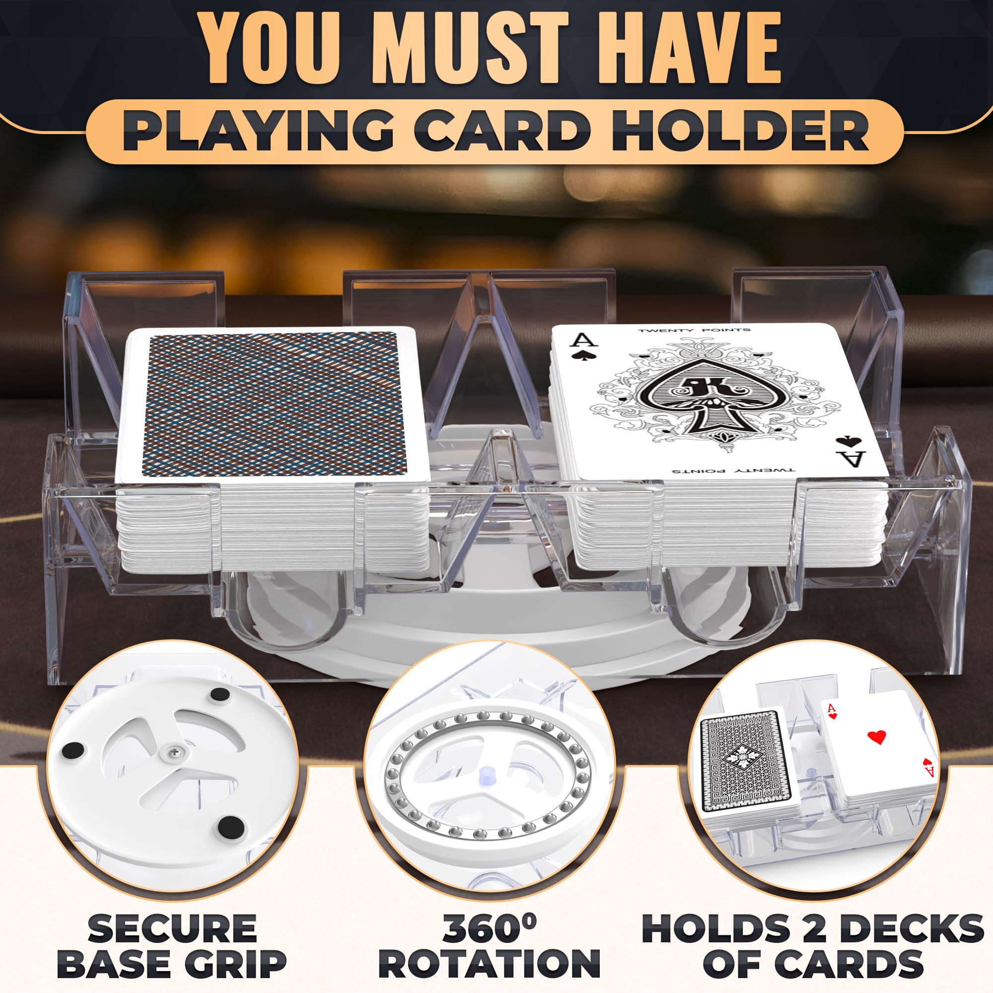 360° rotation allows quick card retrieval during play