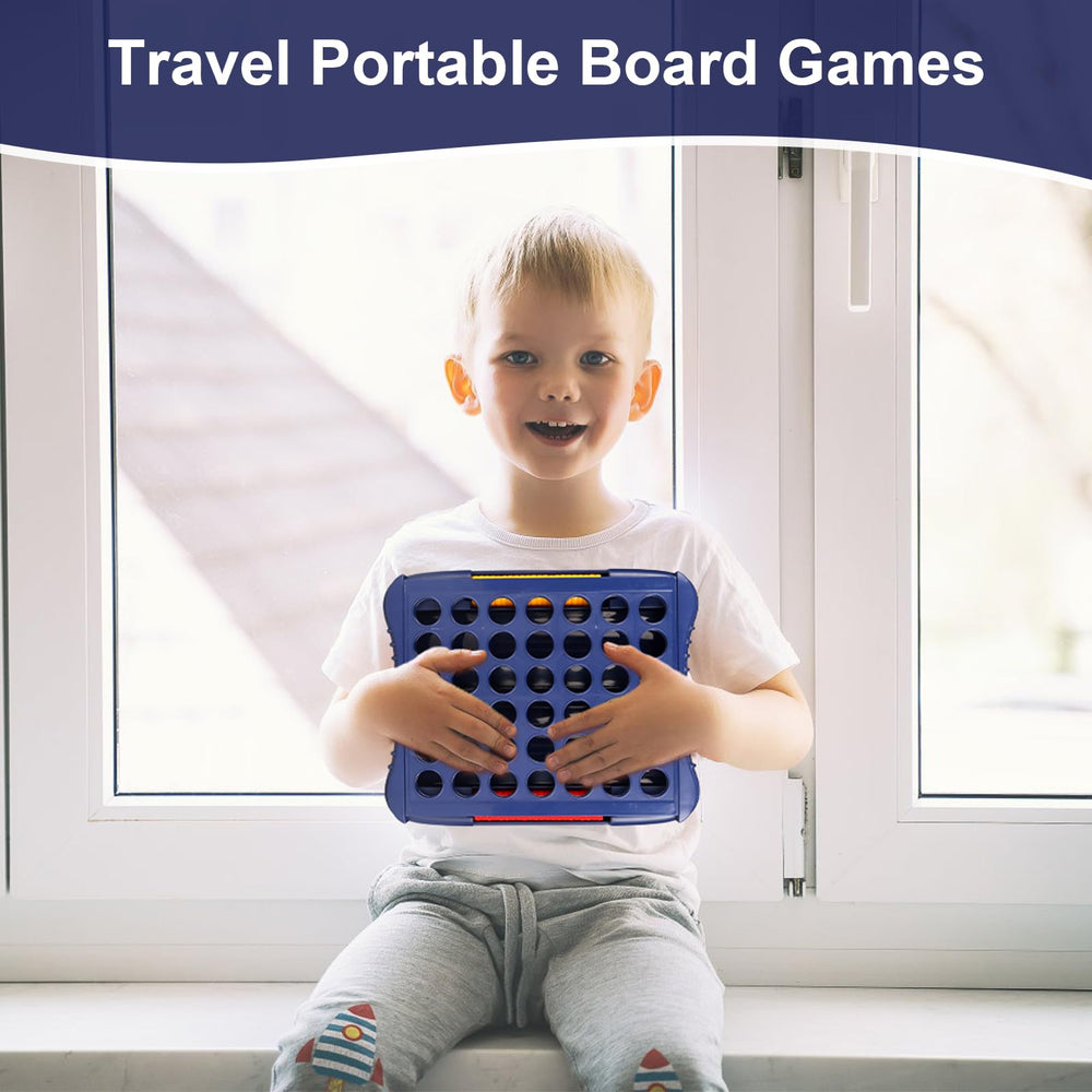 Vikutu family game night with blue 4-in-a-row enhances friendly competition.