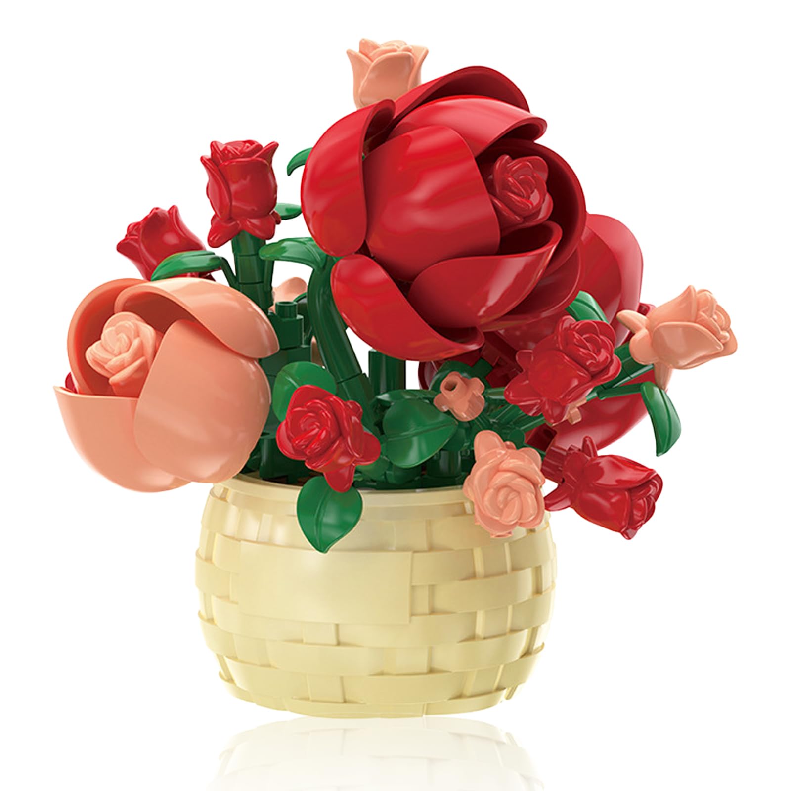 Vilbocr mini flowers blocks set rose focus, palm-sized display and creative building for kids and adults.
