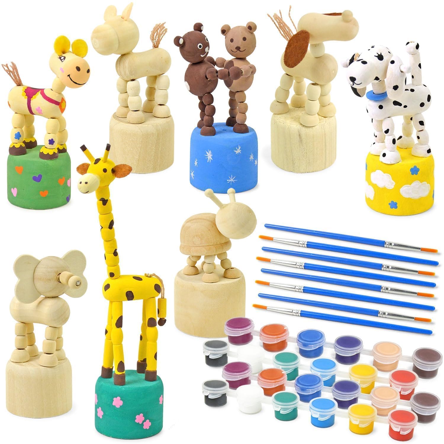 Vileafy wooden animal figures for painting, ideal for hands-on creative play.