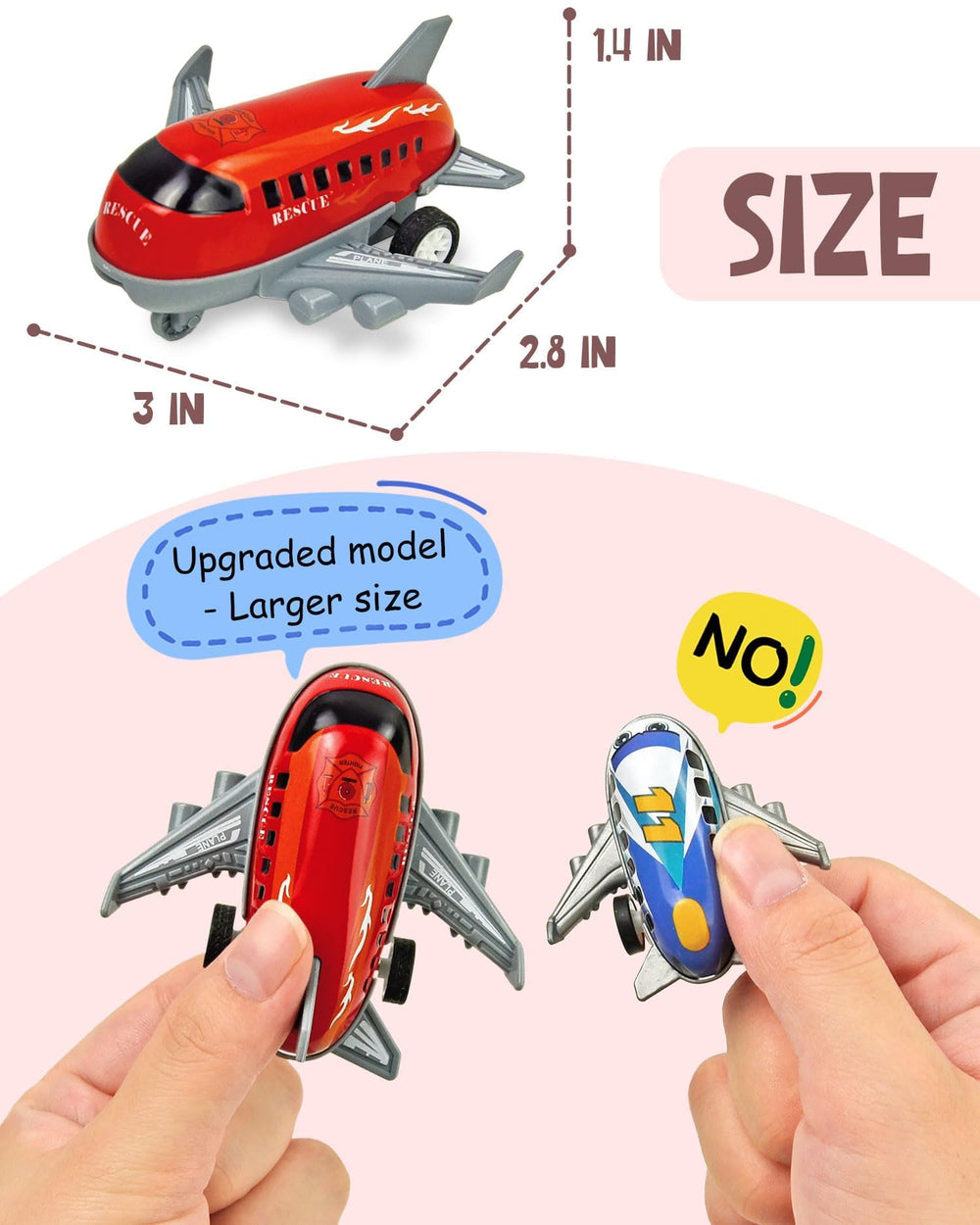 Vileafy 18 toy airplanes offer 3-inch size for easy grip by little hands.