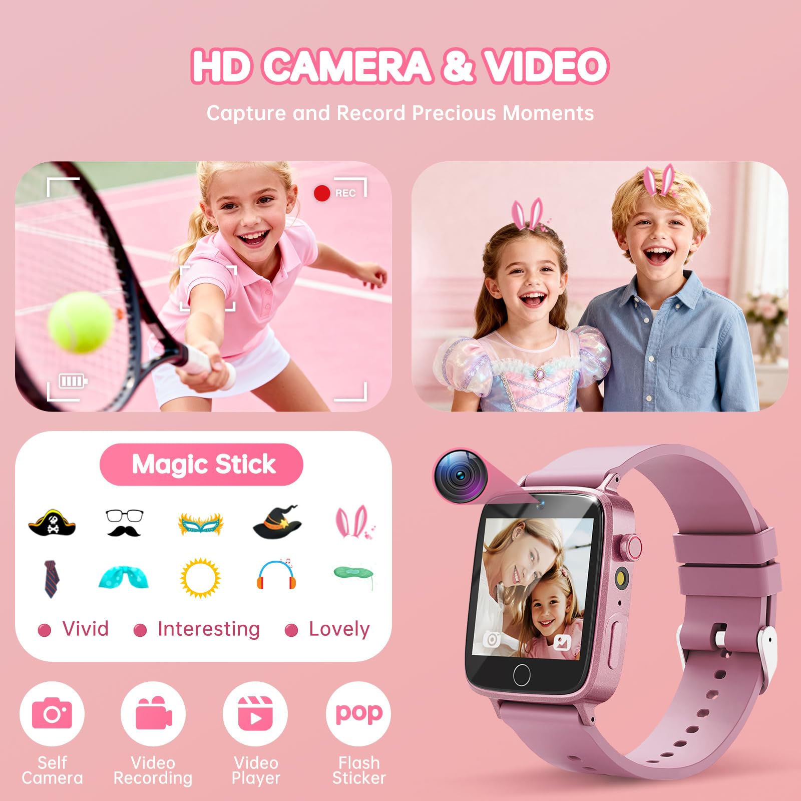 Vilicert Kids Games Watch camera action image, 300k-pixel camera for playful photos.