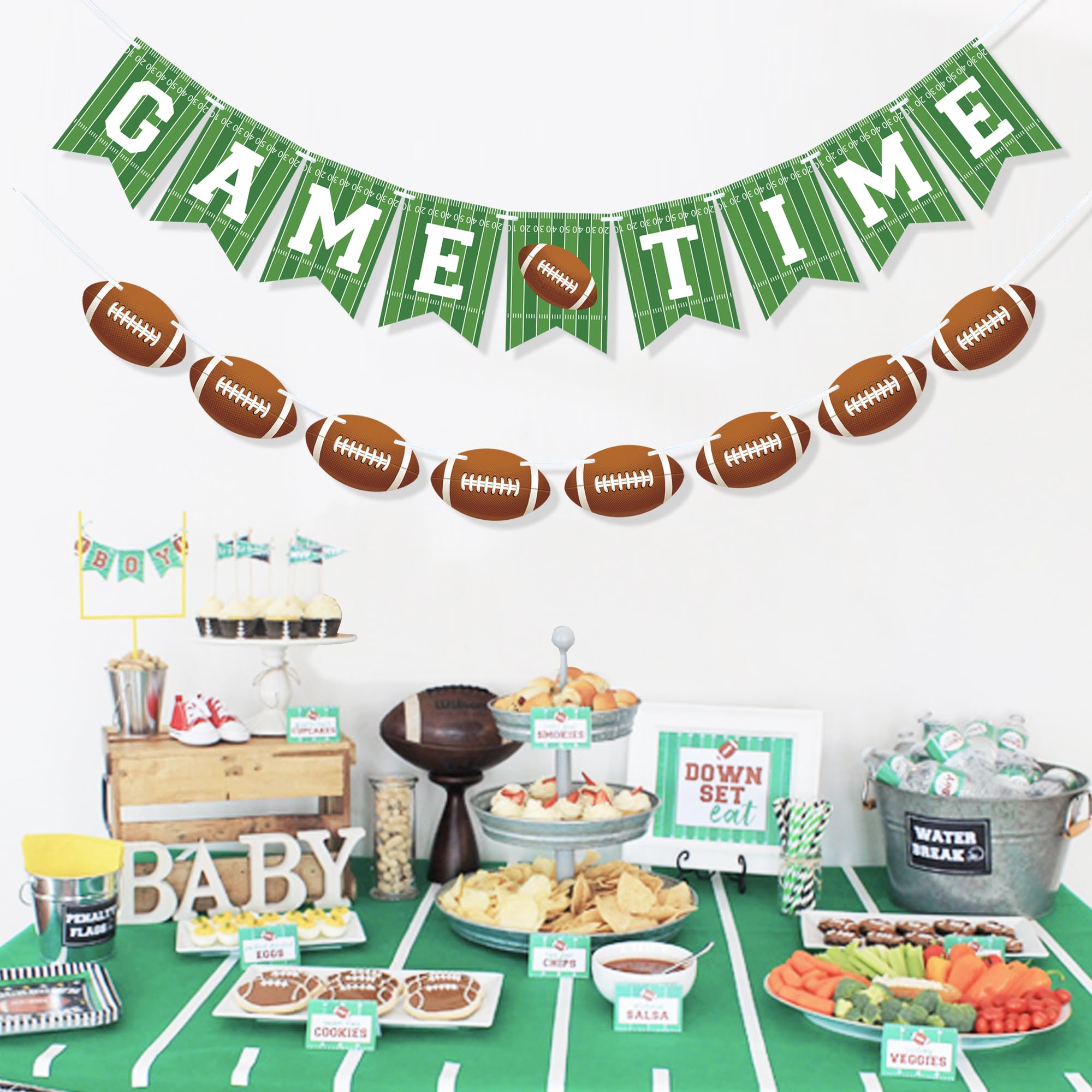 VILIFEVER two-piece football party decor kit ready for quick hanging.