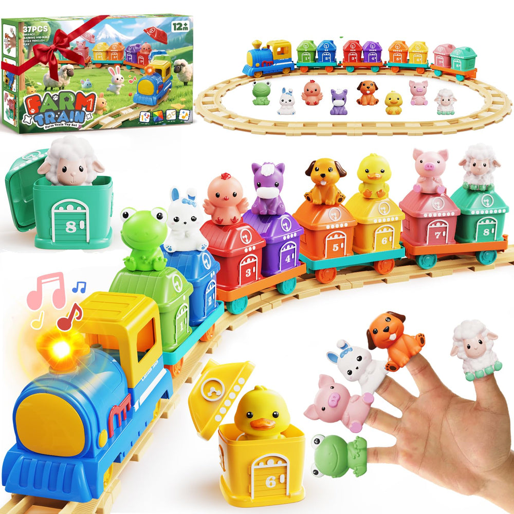Vinkp Toddler Train Set locomotive with lights and sounds for imaginative play