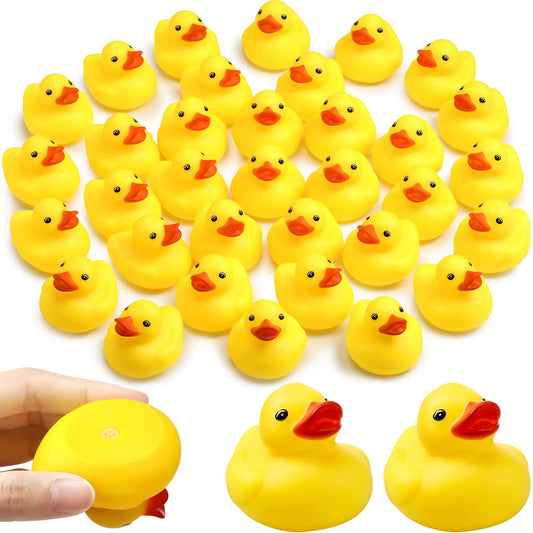 Vinsot yellow 2-inch bath duck floats and squeaks for kids during bath time.