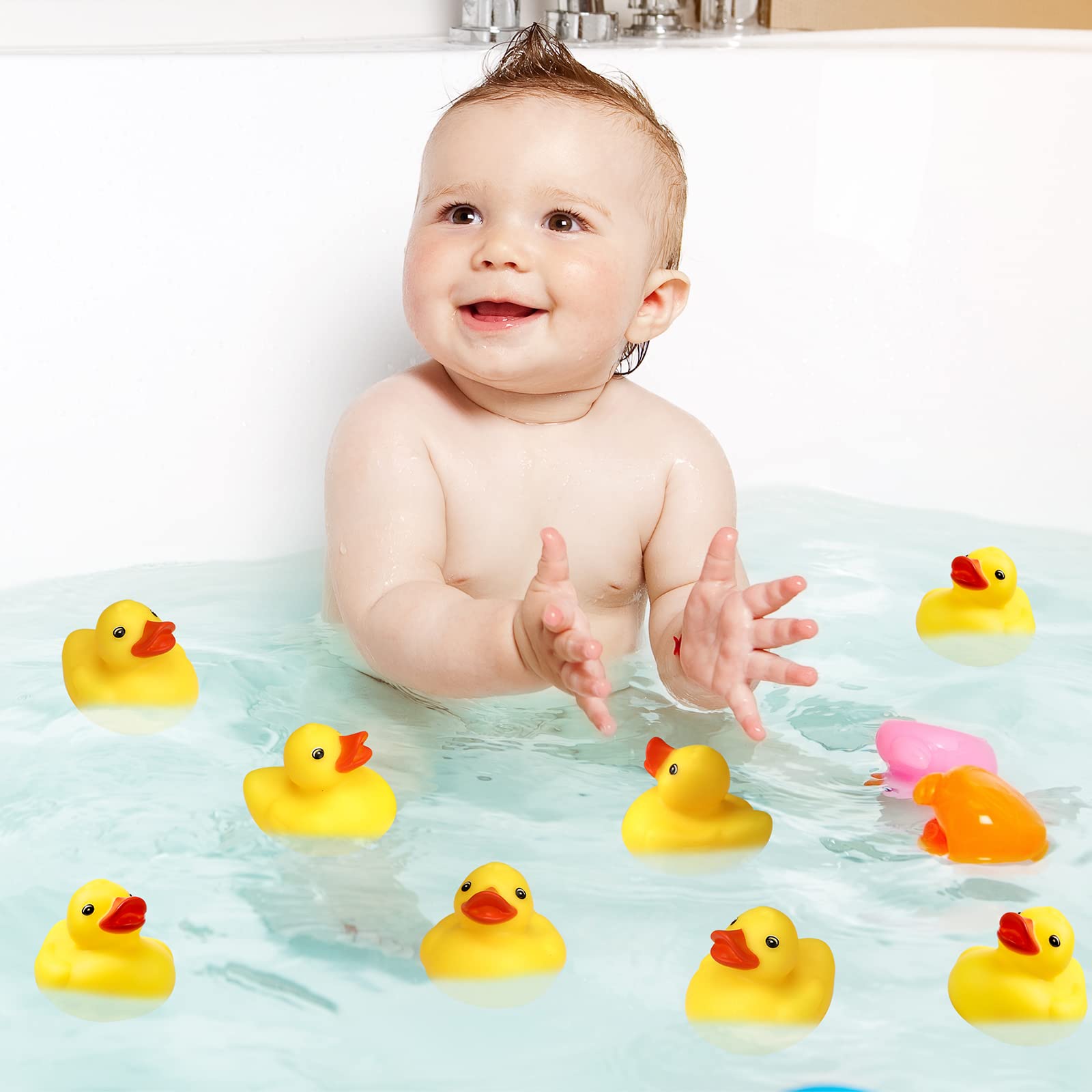 Vinsot yellow ducks float on water and add simple delight to play.