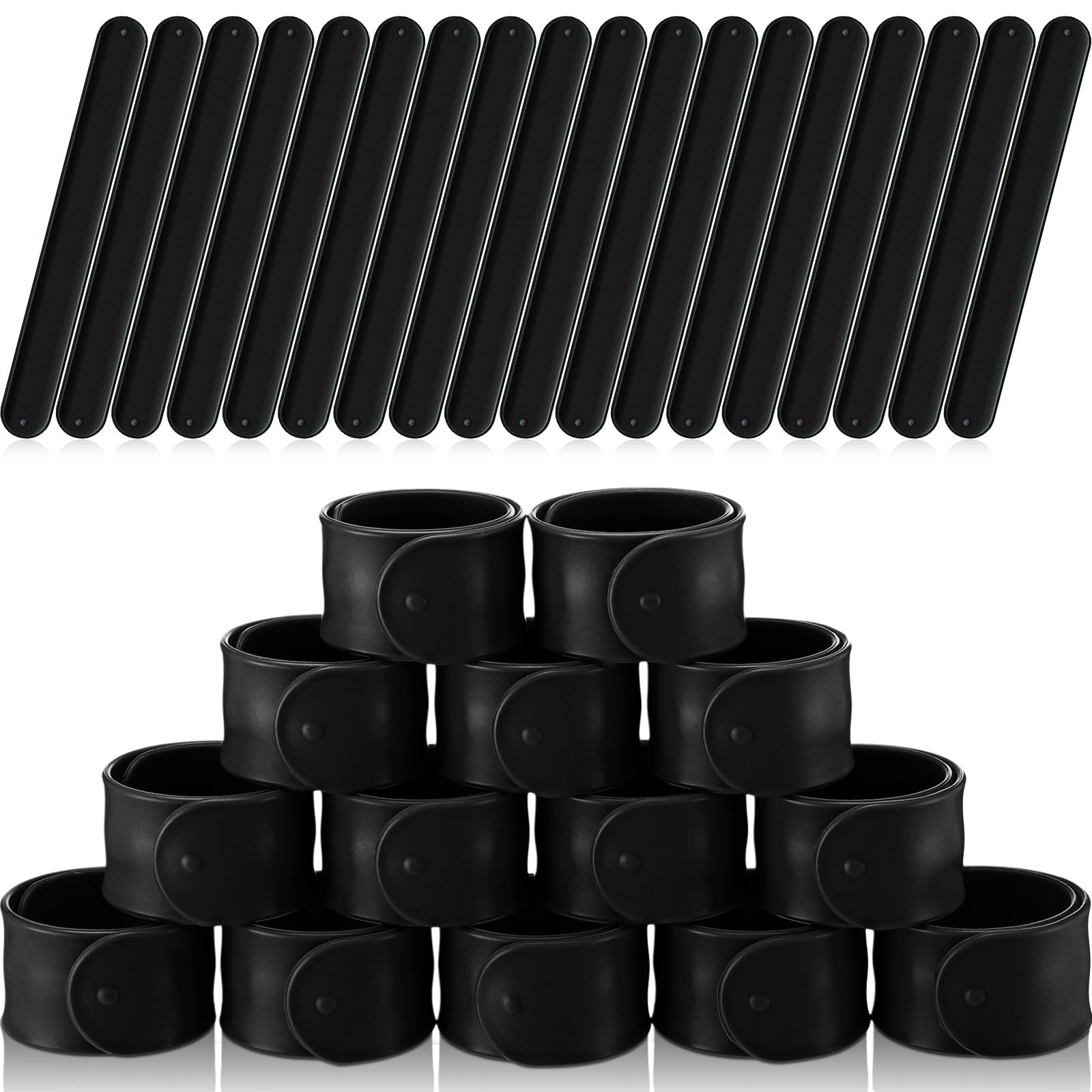Vinsot silicone slap bracelets, black bulk, ideal for DIY crafts and classroom prizes.