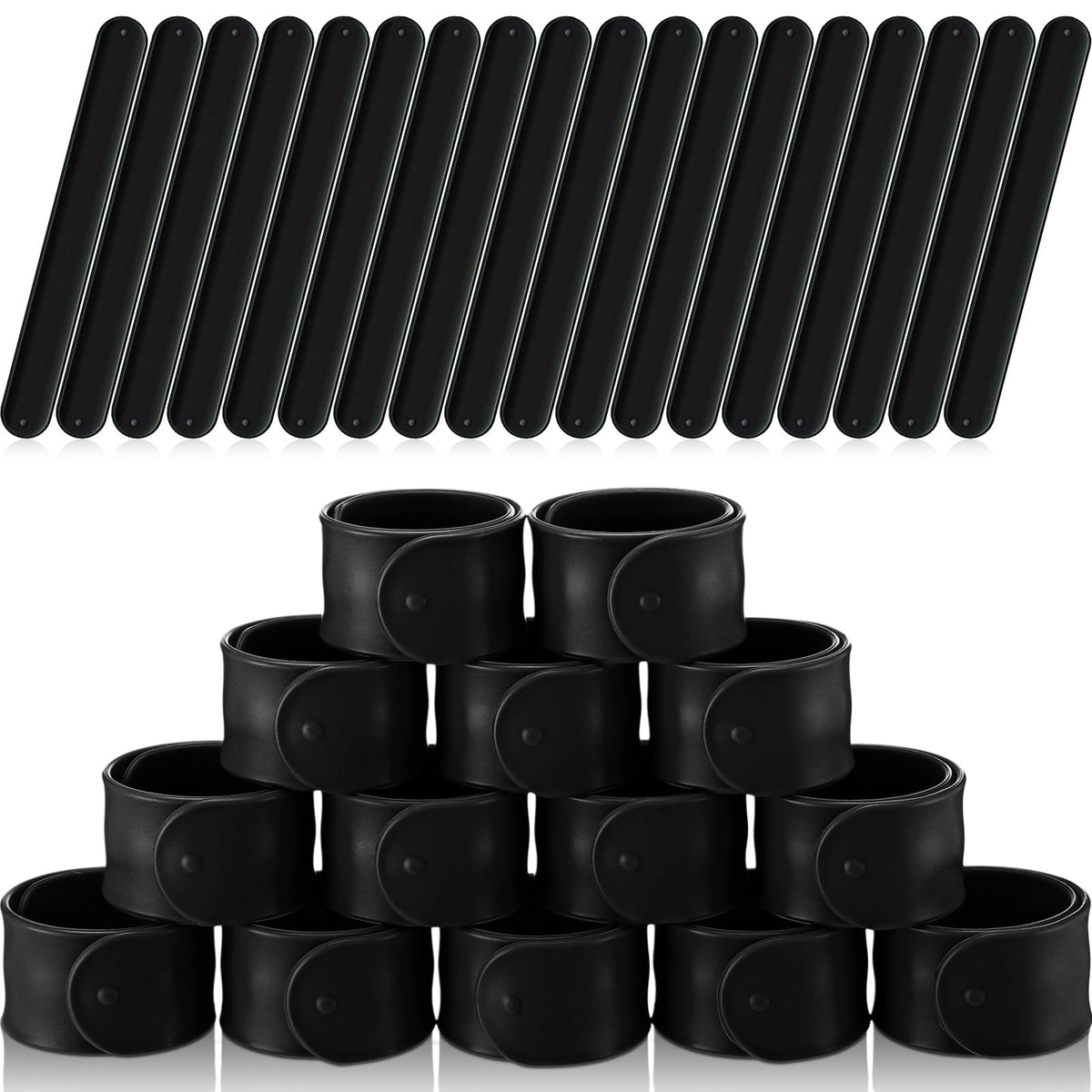 Vinsot silicone slap bracelets, black bulk, ideal for DIY crafts and classroom prizes.