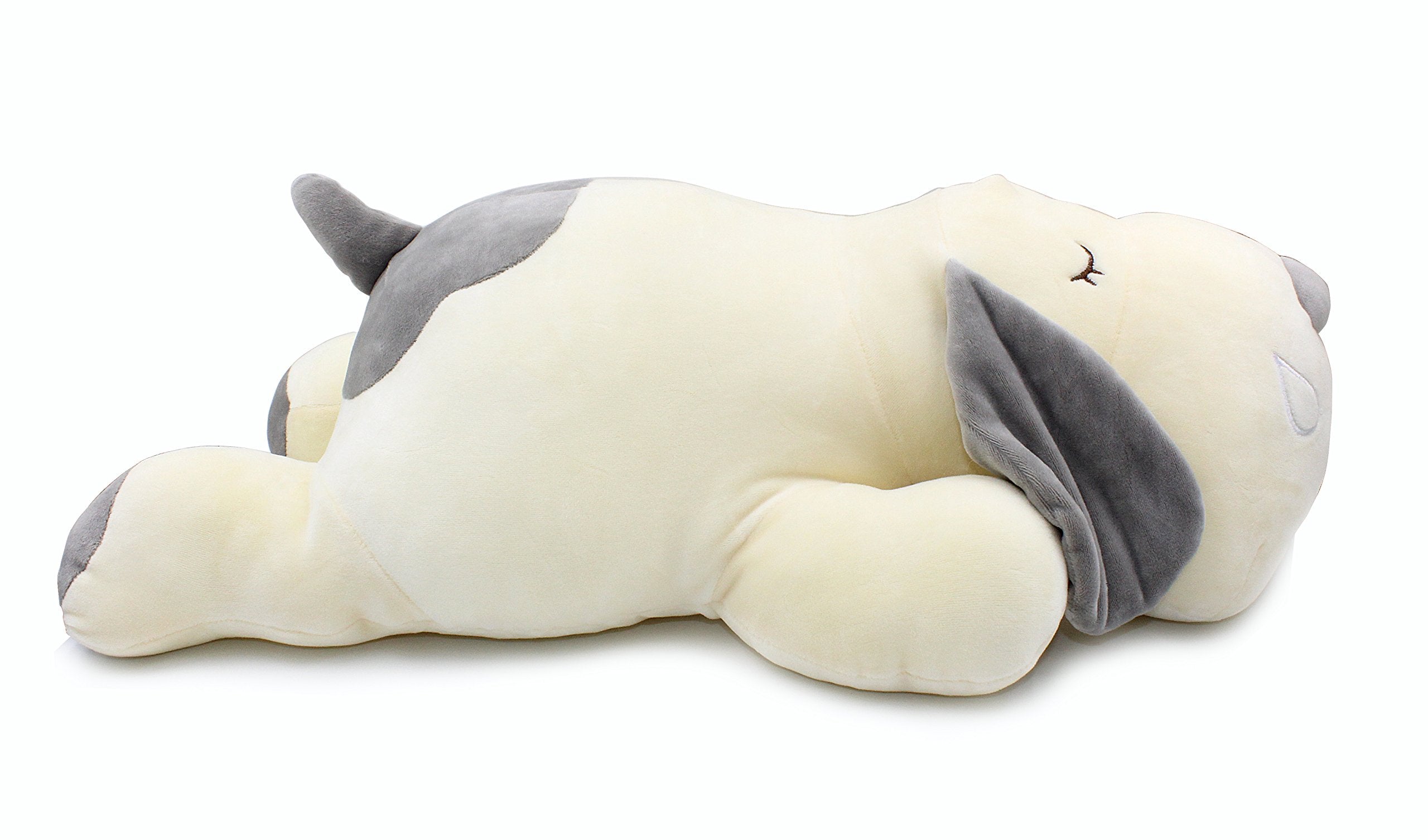 Vintoys plush dog pillow on office chair for a quick break.