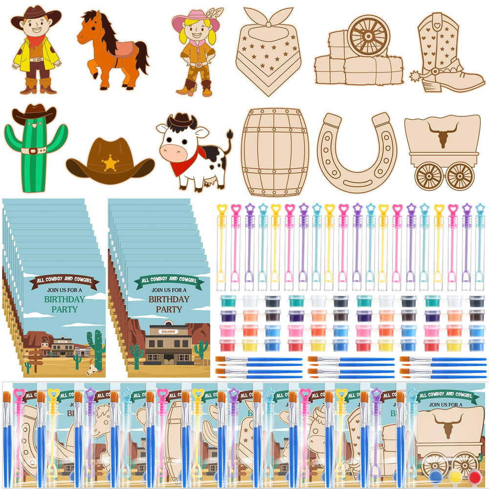 VioraWhite cowboy wooden painting kit ready for party favors and coloring fun.